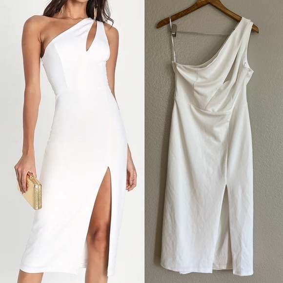 Cocktail Club White One-Shoulder Midi Dress - Picture 1 of 8